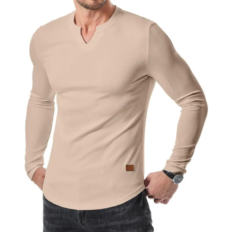Men's Casual Solid Color Striped V-Neck Slim Fit Long Sleeve T-Shirt 49305594M sold by Manly