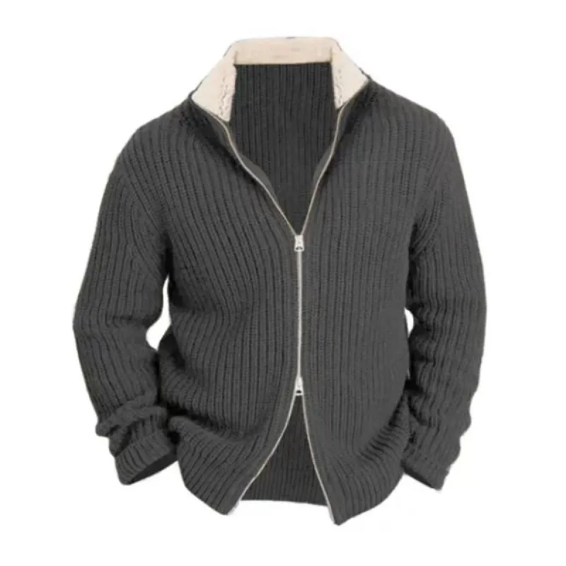Men's Casual Thick Warm Fleece Lapel Stitching Knitted Cardigan 59371022M sold by Manly