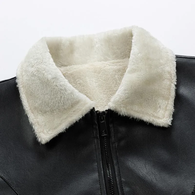 Men's Vintage Lapel Zipper Fleece Warm Leather Jacket 75843183M sold by Manly product image thumbnail 5