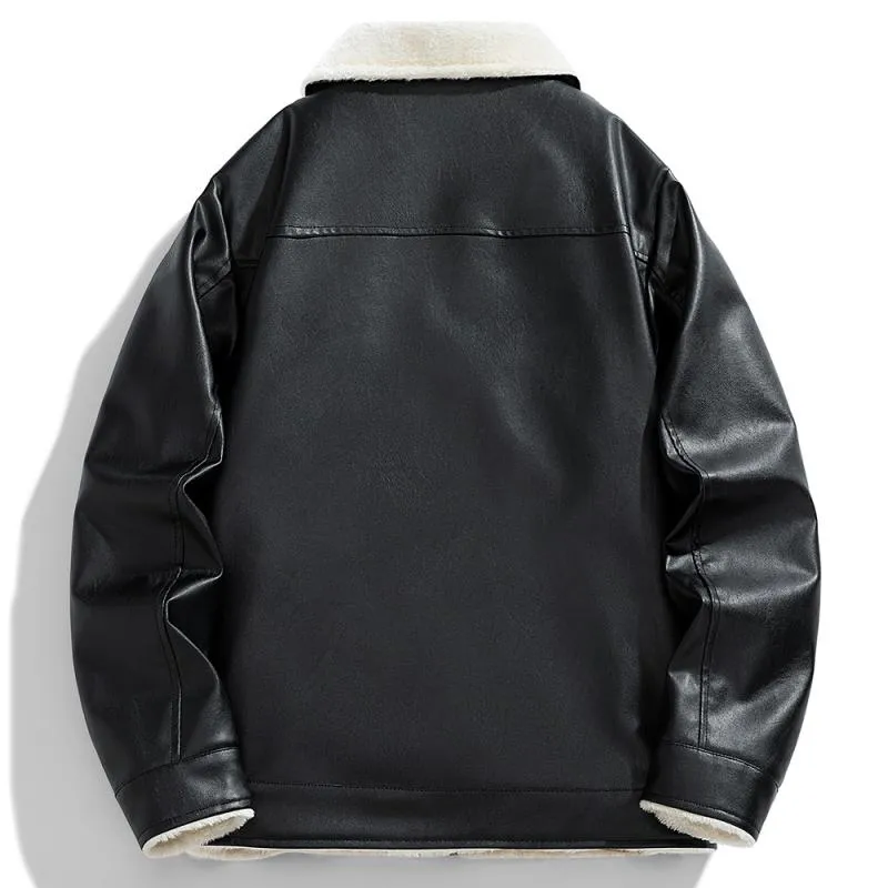 Men's Vintage Lapel Zipper Fleece Warm Leather Jacket 75843183M sold by Manly product image thumbnail 3