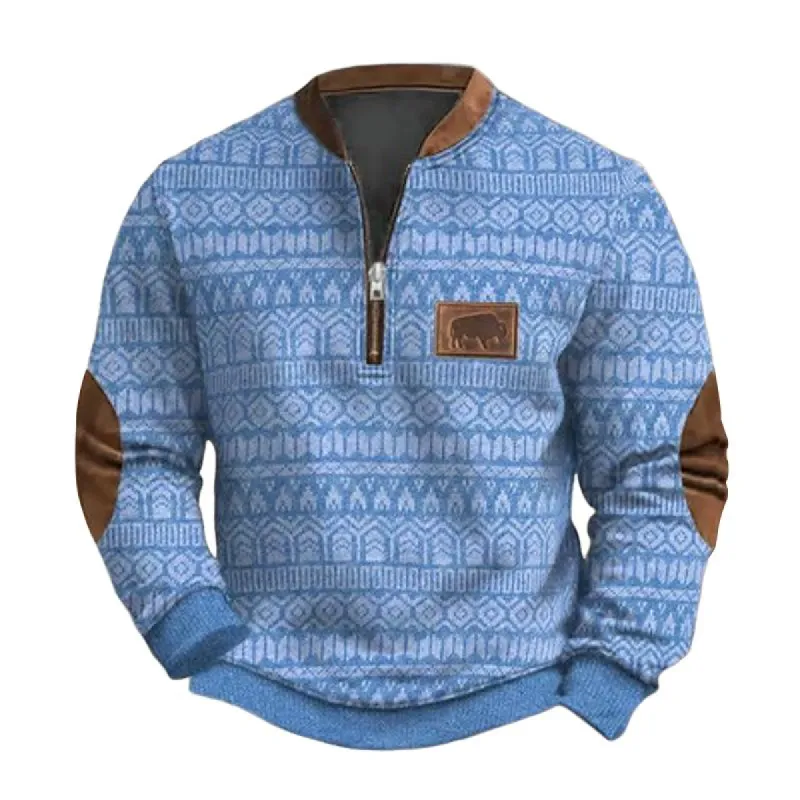 Men's Graphic Print Zipper Round Neck Long Sleeve Casual Sweatshirt 68087368Z sold by Manly