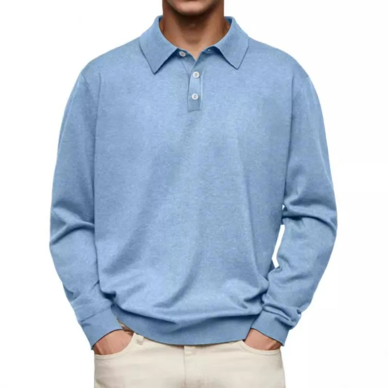 Men's Solid Color Lapel Long Sleeve Loose Casual Polo Shirt 01620047Z sold by Manly