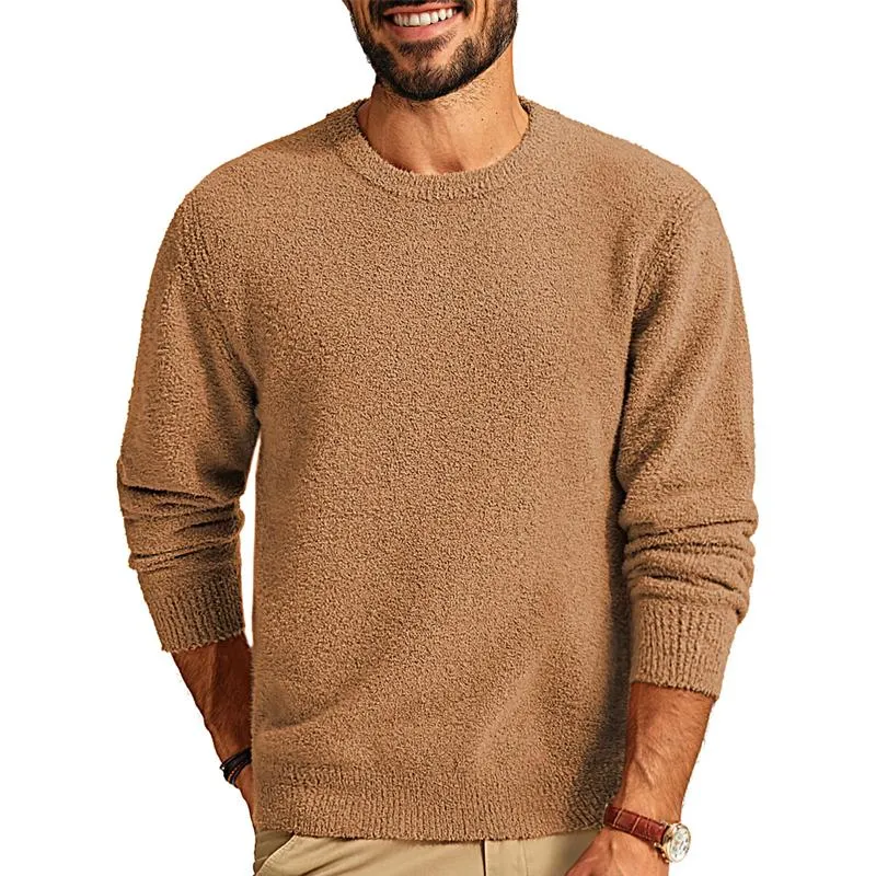 Men's Solid Color Plush Round Neck Long Sleeve Sweatshirt 48577116Y sold by Manly