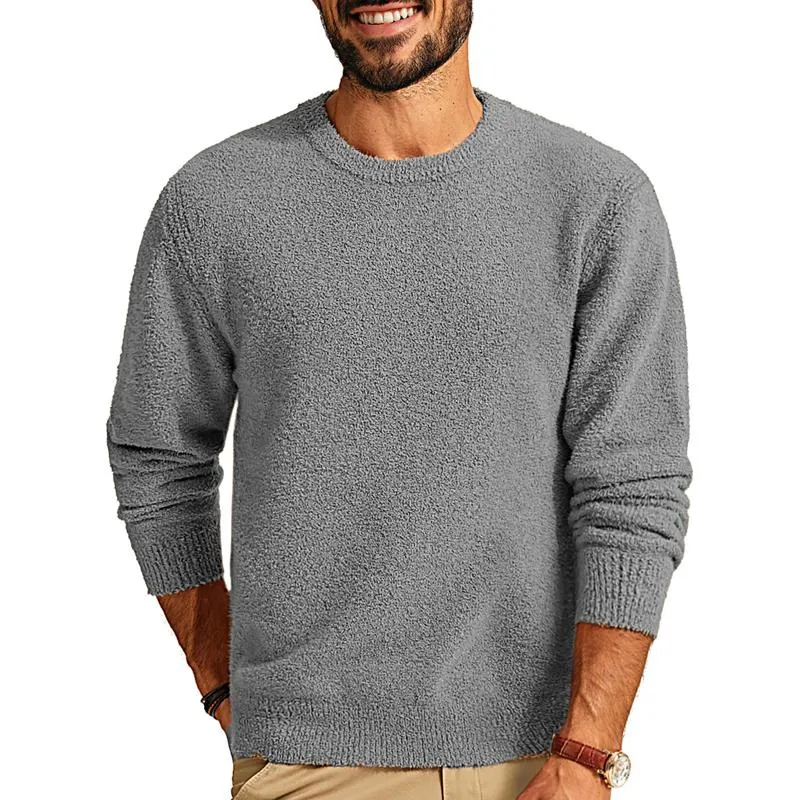 Men's Solid Color Plush Round Neck Long Sleeve Sweatshirt 48577116Y sold by Manly product image thumbnail 2