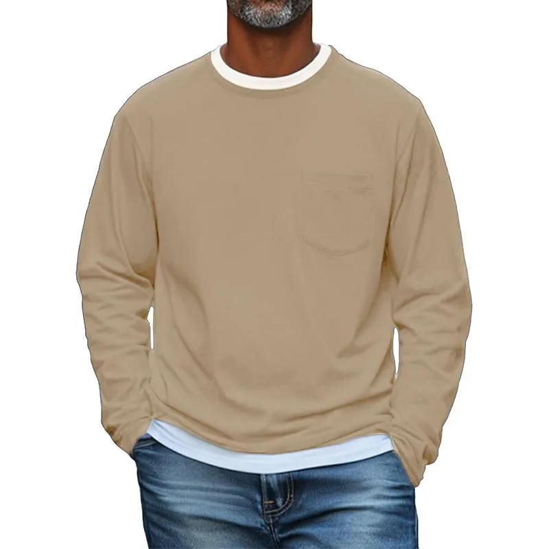 Men's Solid Color Chest Pocket Round Neck Long Sleeve T-Shirt 12455415Y sold by Manly product image thumbnail 5