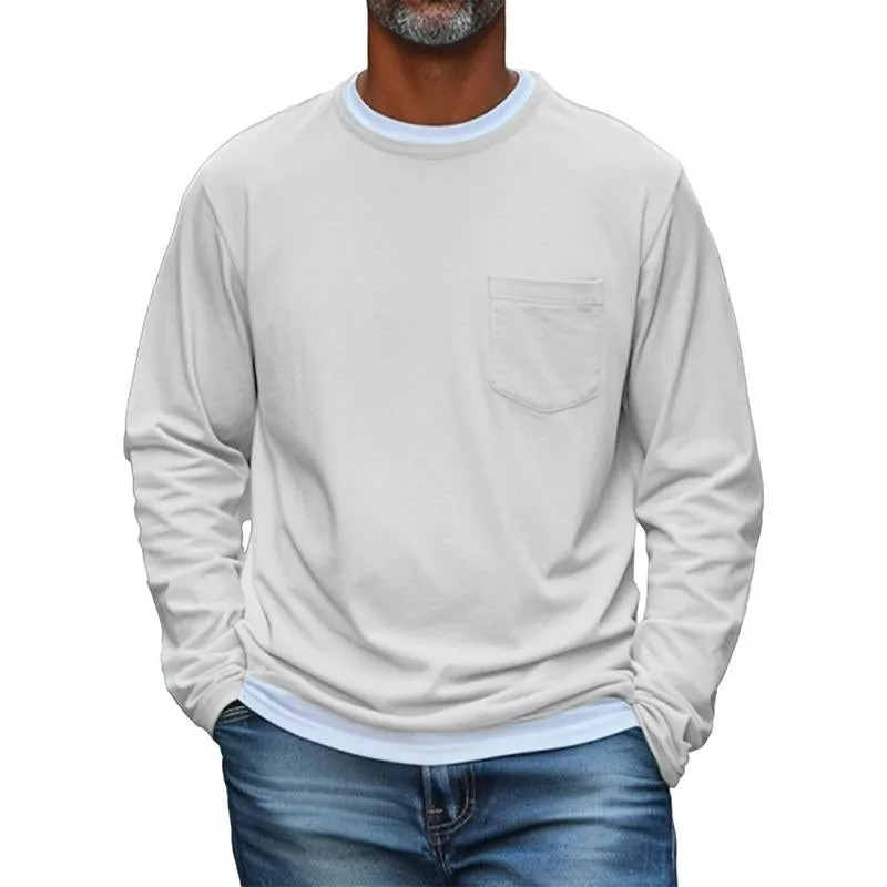 Men's Solid Color Chest Pocket Round Neck Long Sleeve T-Shirt 12455415Y sold by Manly product image thumbnail 2