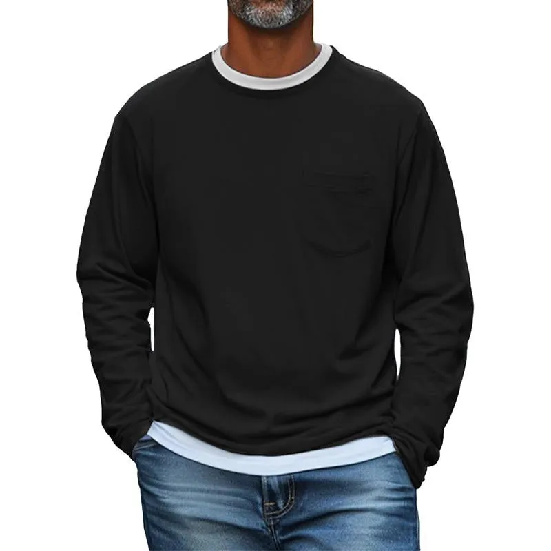 Men's Solid Color Chest Pocket Round Neck Long Sleeve T-Shirt 12455415Y sold by Manly product image thumbnail 4