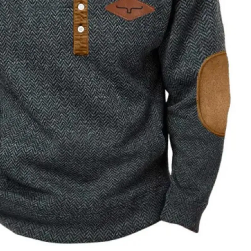 Men's Herringbone Print Button Henley Neck Sweatshirt 87194539Y sold by Manly product image thumbnail 3