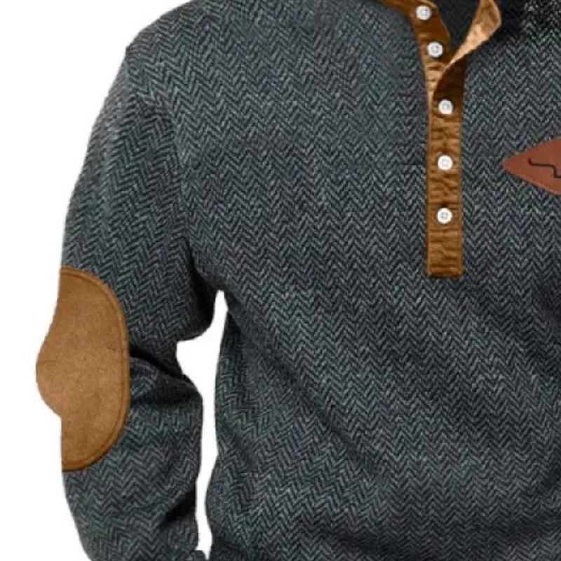 Men's Herringbone Print Button Henley Neck Sweatshirt 87194539Y sold by Manly product image thumbnail 2
