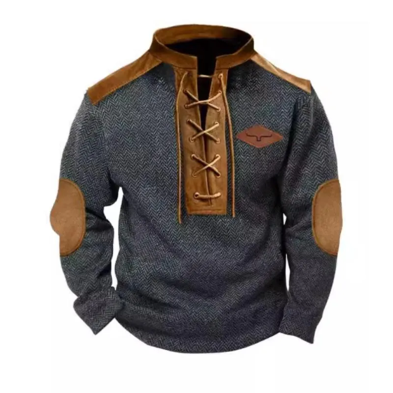 Men's Herringbone Print Colorblock Tie Stand Collar Sweatshirt 69744175Y sold by Manly