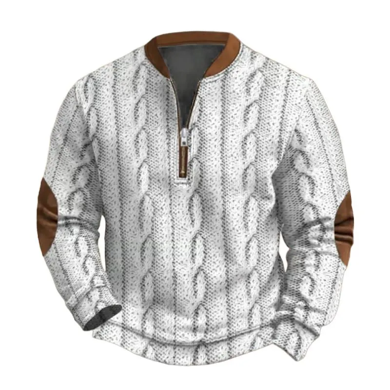 Men's Solid Color Texture Zipper Round Neck Long Sleeve Casual Sweatshirt 99332102Z sold by Manly