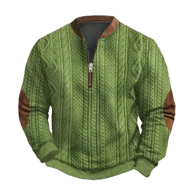 Men's Solid Color Texture Zipper Round Neck Long Sleeve Casual Sweatshirt 12782529Z sold by Manly