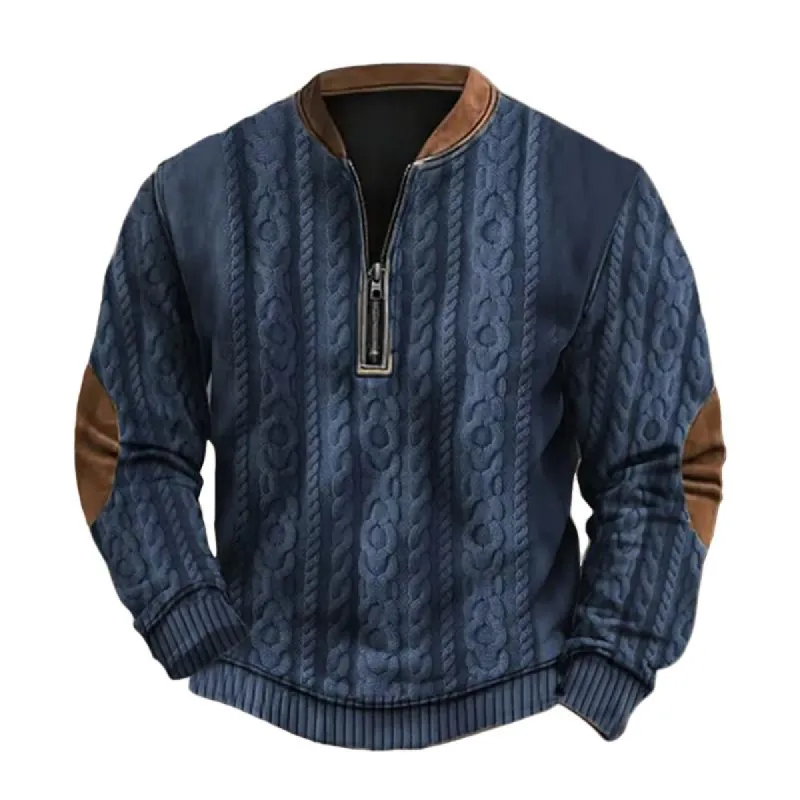 Men's Solid Color Texture Zipper Round Neck Long Sleeve Casual Sweatshirt 46996802Z sold by Manly