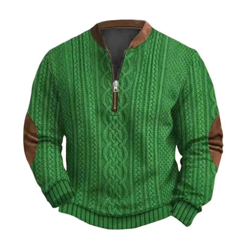 Men's Solid Color Texture Zipper Round Neck Long Sleeve Casual Sweatshirt 16313926Z sold by Manly