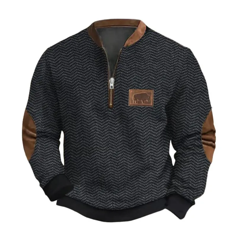 Men's Solid Color Texture Zipper Round Neck Long Sleeve Casual Sweatshirt 32889116Z sold by Manly