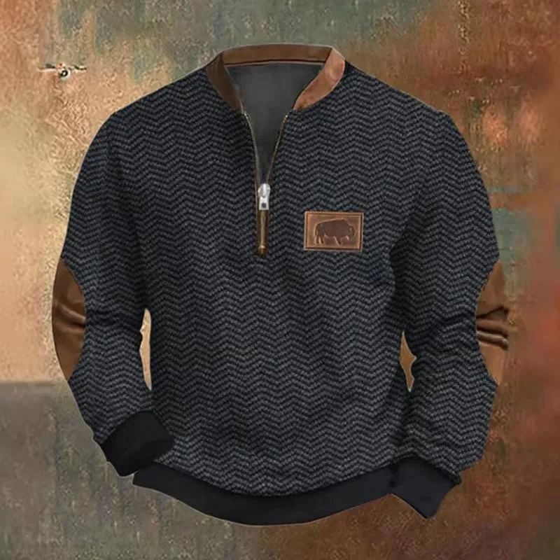 Men's Solid Color Texture Zipper Round Neck Long Sleeve Casual Sweatshirt 32889116Z sold by Manly product image thumbnail 4