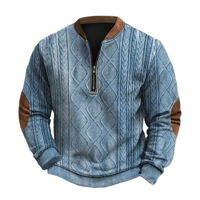 Men's Solid Color Texture Zipper Round Neck Long Sleeve Casual Sweatshirt 25292722Z sold by Manly