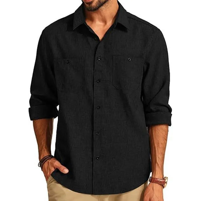 Men's Solid Color Long Sleeve Loose Lapel Shirt 84197581X sold by Manly product image thumbnail 3