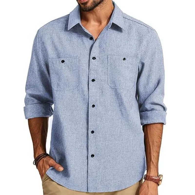 Men's Solid Color Long Sleeve Loose Lapel Shirt 84197581X sold by Manly product image thumbnail 2
