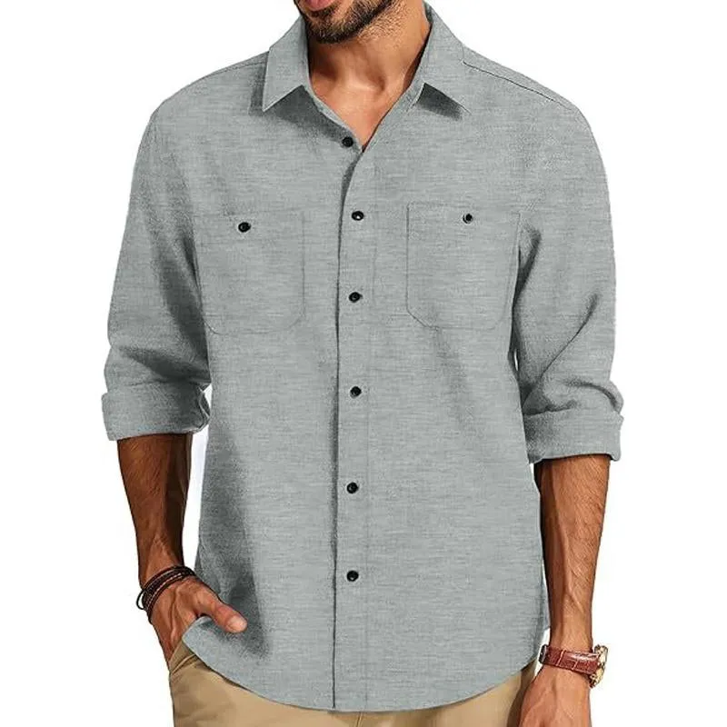 Men's Solid Color Long Sleeve Loose Lapel Shirt 84197581X sold by Manly