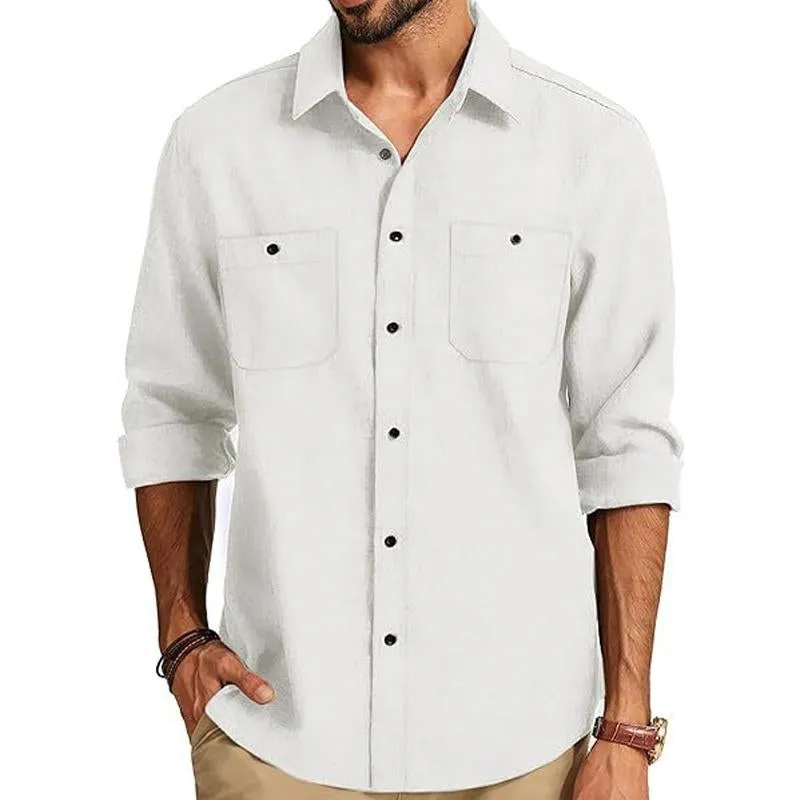 Men's Solid Color Long Sleeve Loose Lapel Shirt 84197581X sold by Manly product image thumbnail 4