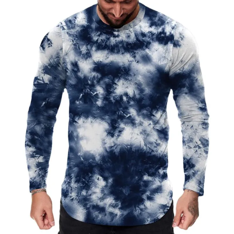 Men's Tie-dye Printed Round Neck Pullover Long-sleeved T-shirt 45359884X sold by Manly