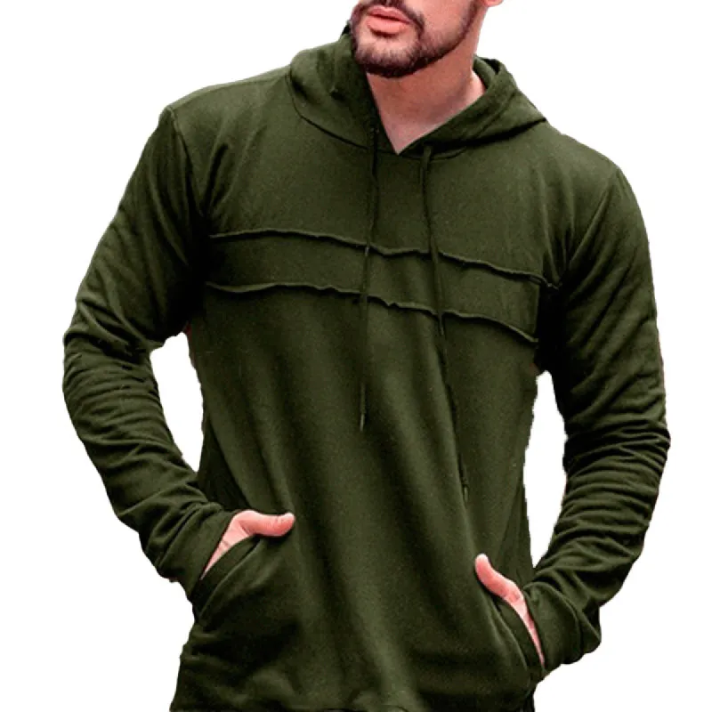 Men's Autumn and Winter Casual Solid Color Stitching Drawstring Long Sleeve Hoodie 58453116U sold by Manly