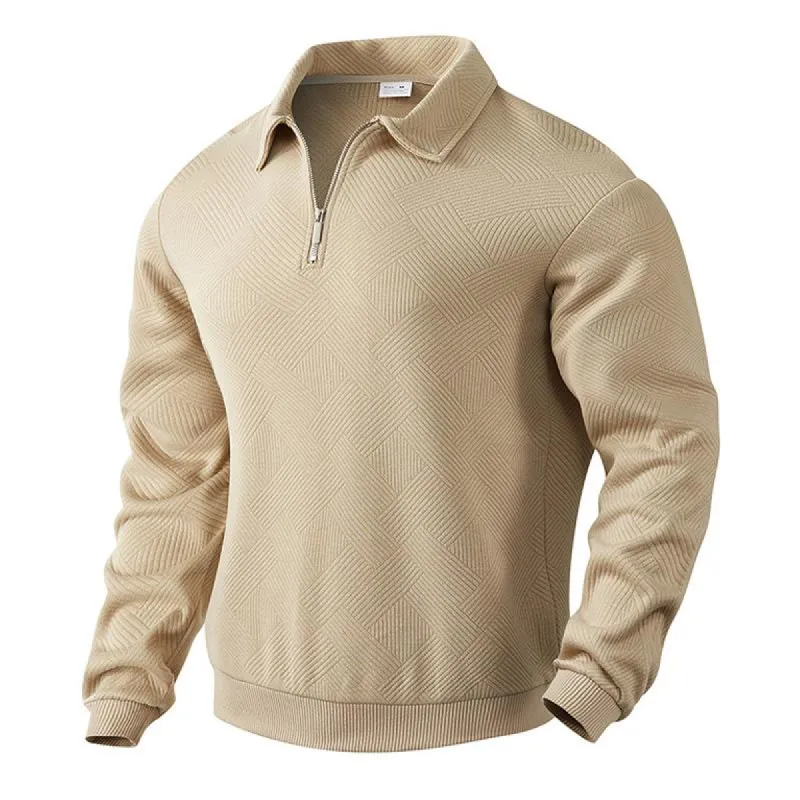 Men's Retro Jacquard Lapel Half Zip Long Sleeve Sweatshirt 98326683U sold by Manly