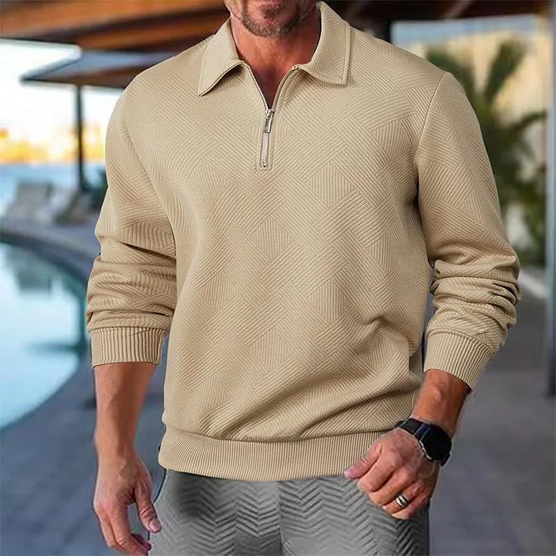 Men's Retro Jacquard Lapel Half Zip Long Sleeve Sweatshirt 98326683U sold by Manly product image thumbnail 2