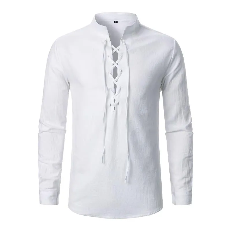 Men's Cotton and Linen Lace-up Casual Long-sleeved Shirt 63529919U sold by Manly product image thumbnail 5