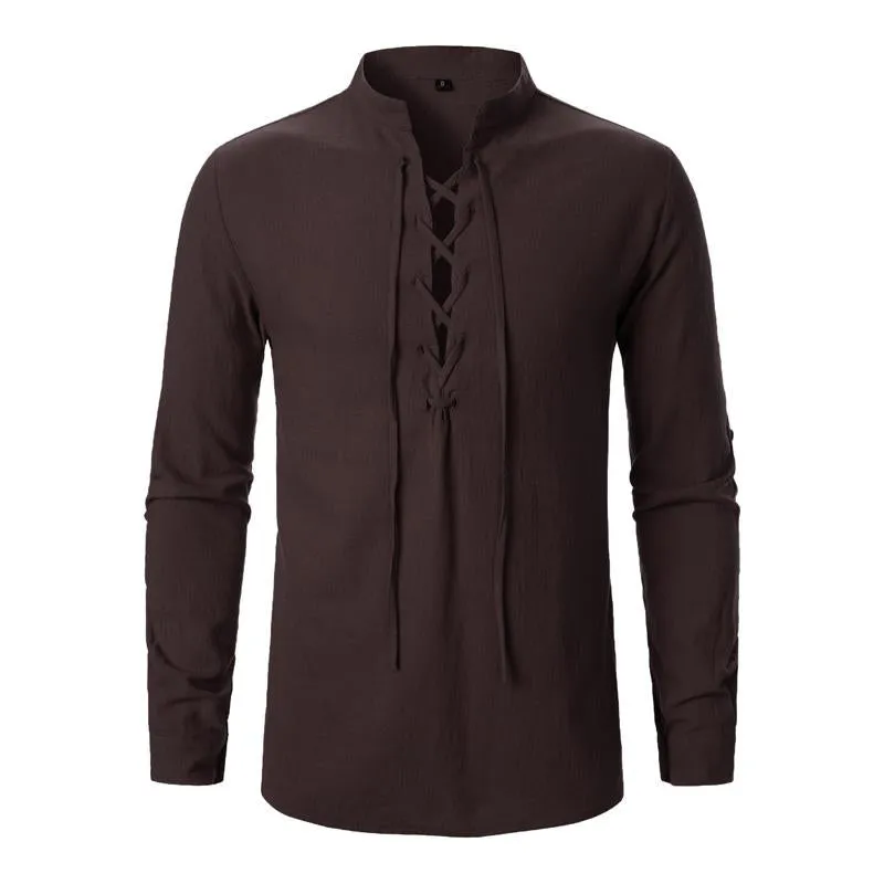 Men's Cotton and Linen Lace-up Casual Long-sleeved Shirt 63529919U sold by Manly product image thumbnail 4