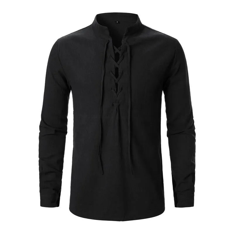 Men's Cotton and Linen Lace-up Casual Long-sleeved Shirt 63529919U sold by Manly product image thumbnail 2