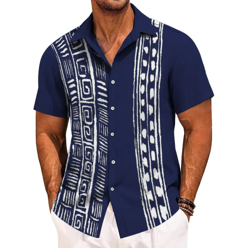 Men's Retro Ethnic Geometric Short Sleeve Shirt 08333465TO sold by Manly