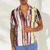 Men's Casual Loose Striped Printed Short Sleeve Shirt 12479951M sold by Manly