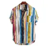 Men's Casual Loose Striped Printed Short Sleeve Shirt 12479951M sold by Manly