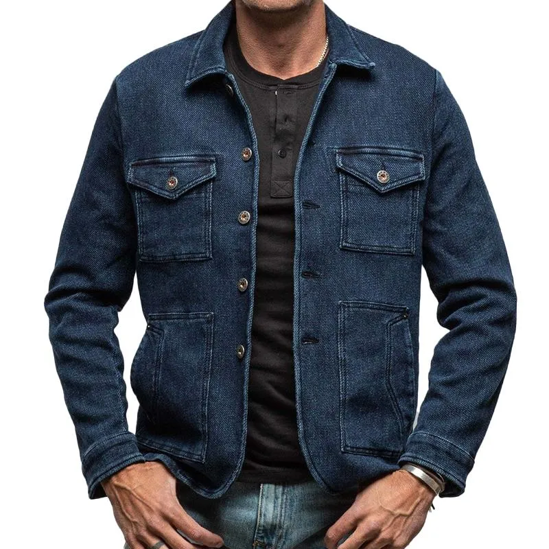 Men's Vintage Washed Denim Multi-Pocket Lapel Jacket 96164488X sold by Manly