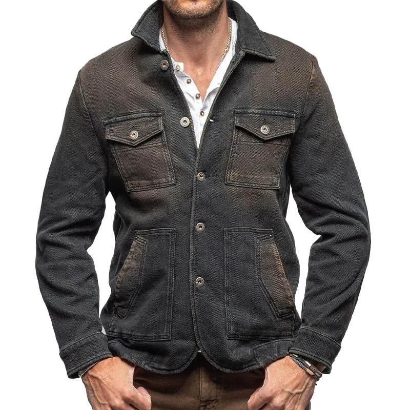 Men's Vintage Distressed Denim Lapel Jacket 91165319X sold by Manly