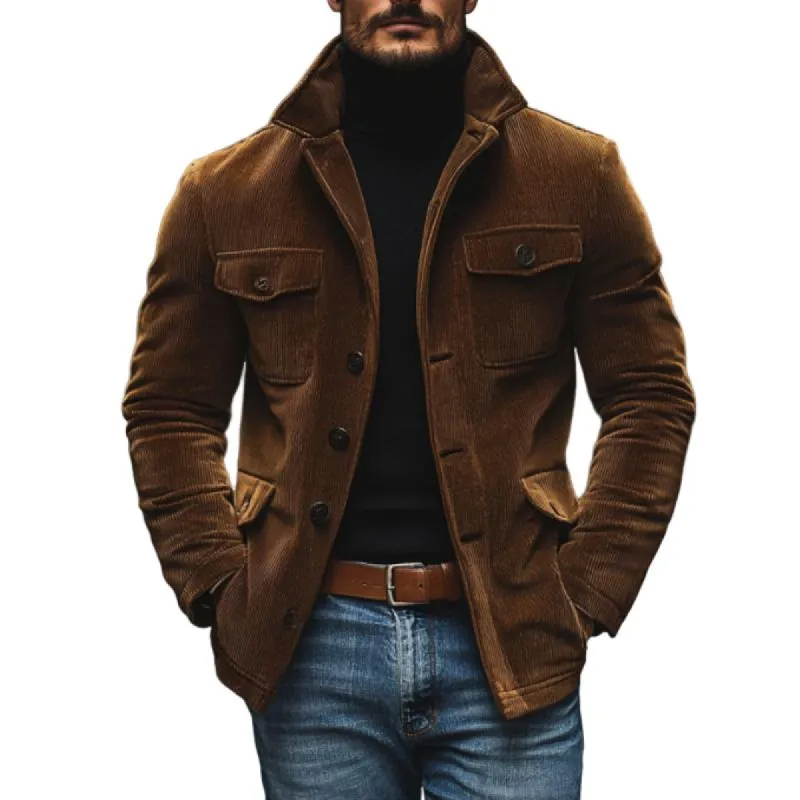 Men's Vintage Corduroy Lapel Single Breasted Multi-Pocket