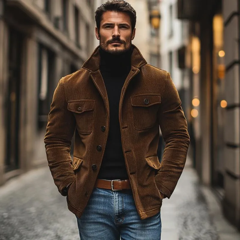 Men's Vintage Corduroy Lapel Multi-Pocket Loose Work Jacket 50158411M sold by Manly product image thumbnail 3