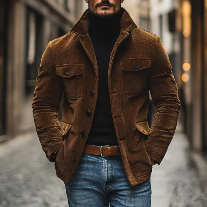 Men's Vintage Corduroy Lapel Multi-Pocket Loose Work Jacket 50158411M sold by Manly product image thumbnail 2