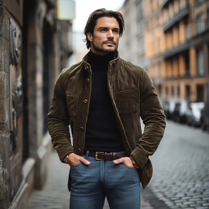 Men's Vintage Stand Collar Corduroy Multi-pocket Slim-fit Blazer 91852355M sold by Manly product image thumbnail 3