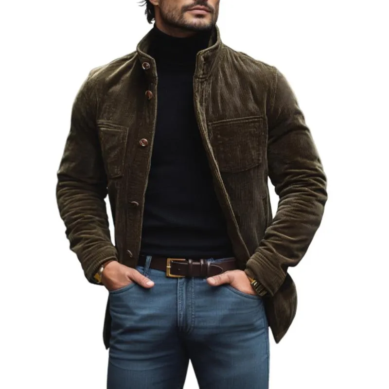 Men's Vintage Stand Collar Corduroy Multi-pocket Slim-fit Blazer 91852355M sold by Manly