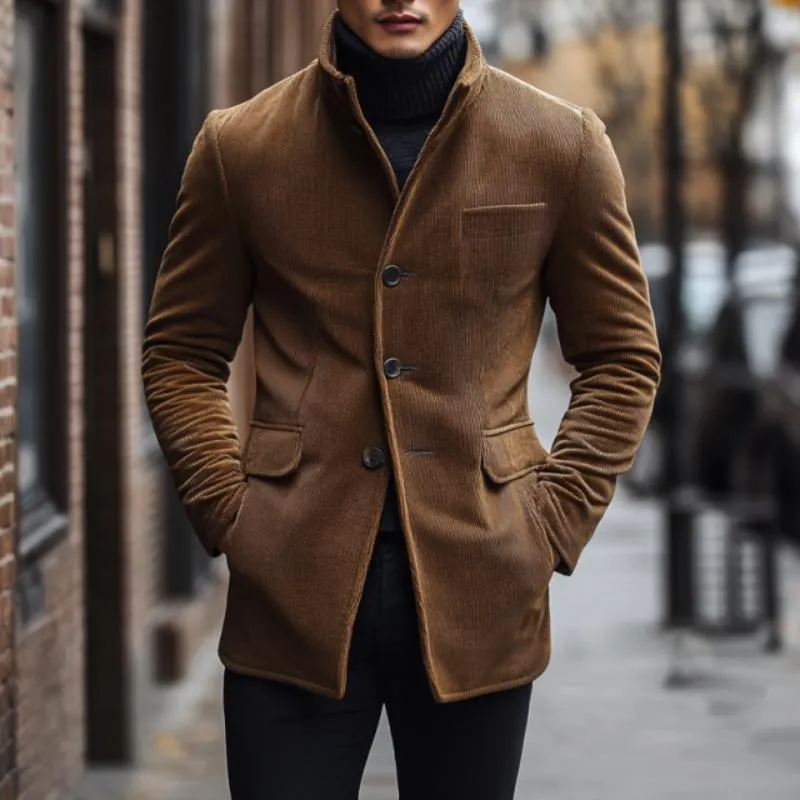 Men's Vintage Stand Collar Corduroy Single-breasted Slim Short Coat 27801818M sold by Manly product image thumbnail 2