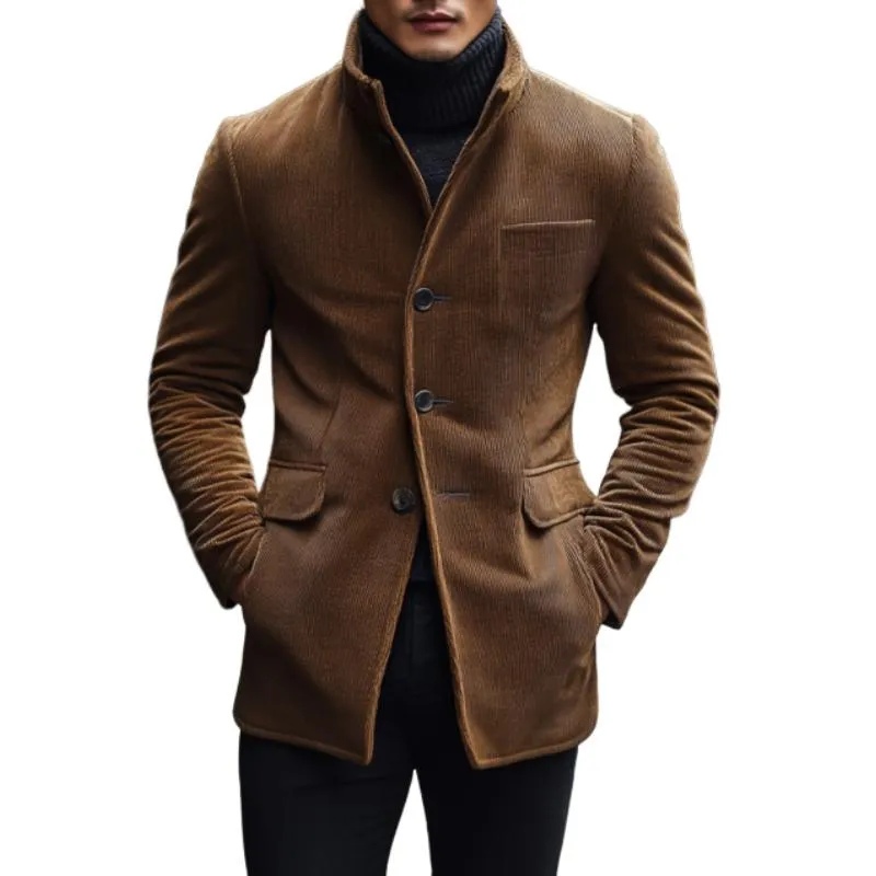 Men's Vintage Stand Collar Corduroy Single-breasted Slim Short Coat 27801818M sold by Manly