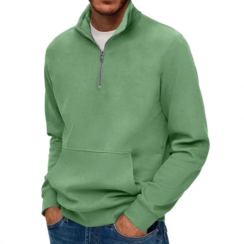 Men's Solid Color Loose Stand Collar Long Sleeve Kangaroo Pocket Sweatshirt 57860972Z sold by Manly product image thumbnail 3