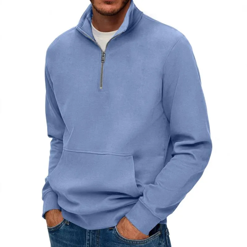 Men's Solid Color Loose Stand Collar Long Sleeve Kangaroo Pocket Sweatshirt 57860972Z sold by Manly