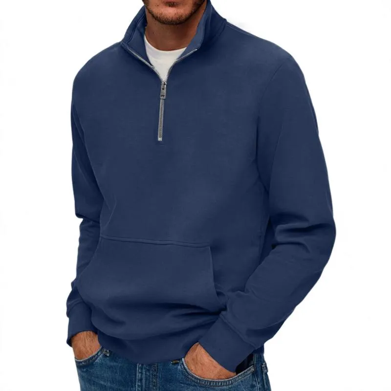 Men's Solid Color Loose Stand Collar Long Sleeve Kangaroo Pocket Sweatshirt 57860972Z sold by Manly product image thumbnail 4