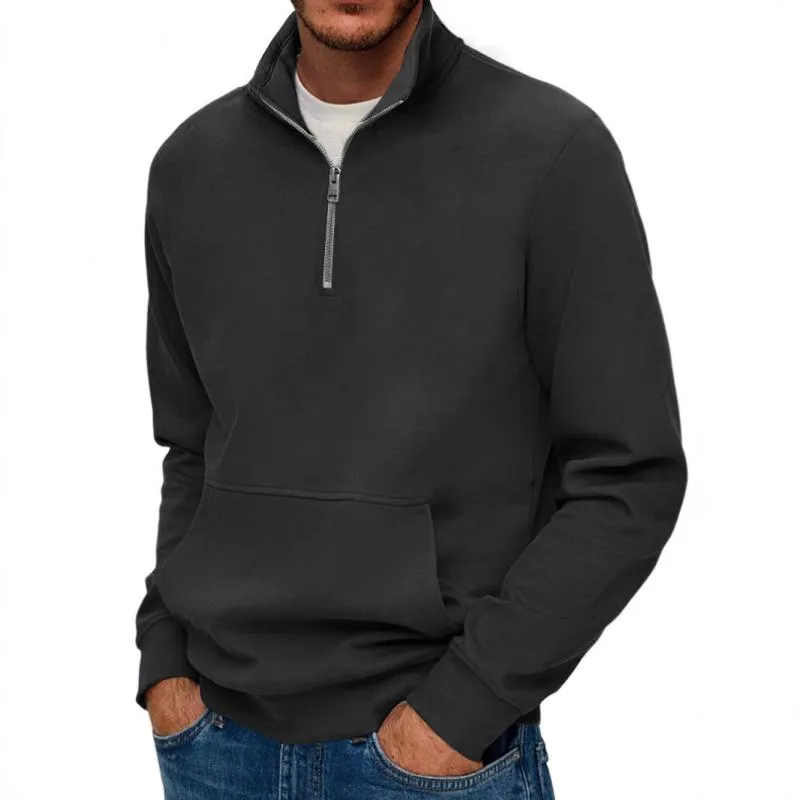 Men's Solid Color Loose Stand Collar Long Sleeve Kangaroo Pocket Sweatshirt 57860972Z sold by Manly product image thumbnail 5