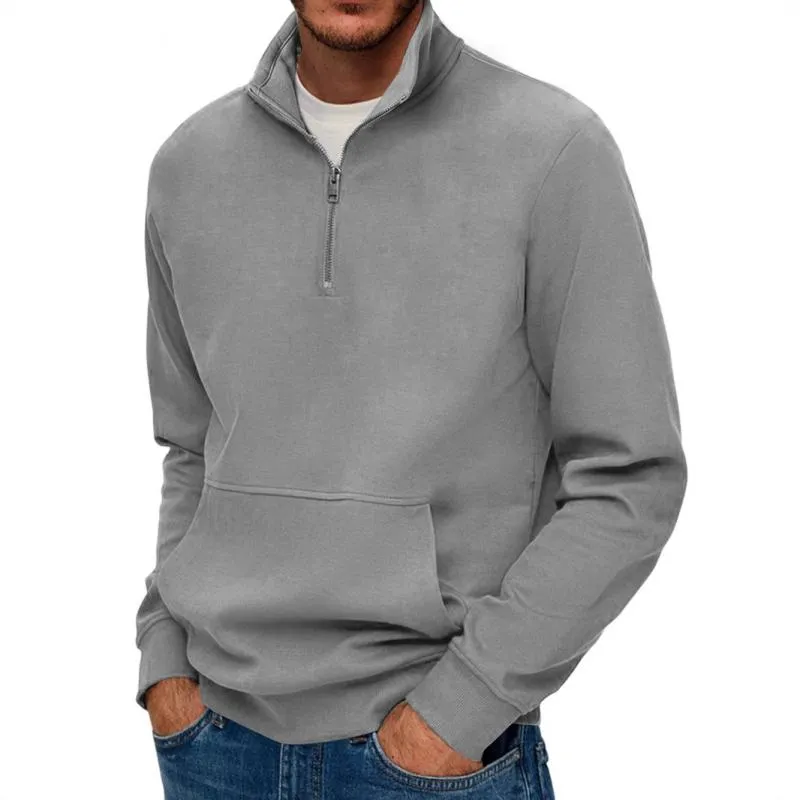 Men's Solid Color Loose Stand Collar Long Sleeve Kangaroo Pocket Sweatshirt 57860972Z sold by Manly product image thumbnail 2