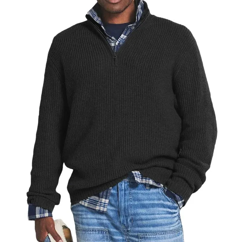 Men's Solid Color Loose Zipper Stand Collar Long Sleeve Knit Sweater 96215971Z sold by Manly product image thumbnail 3